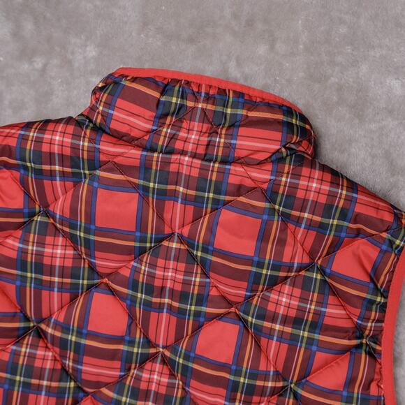 J. Crew Tartan Print Snap Pockets Red Blue Plaid Puffer Vest Womens Size M - Picture 9 of 14